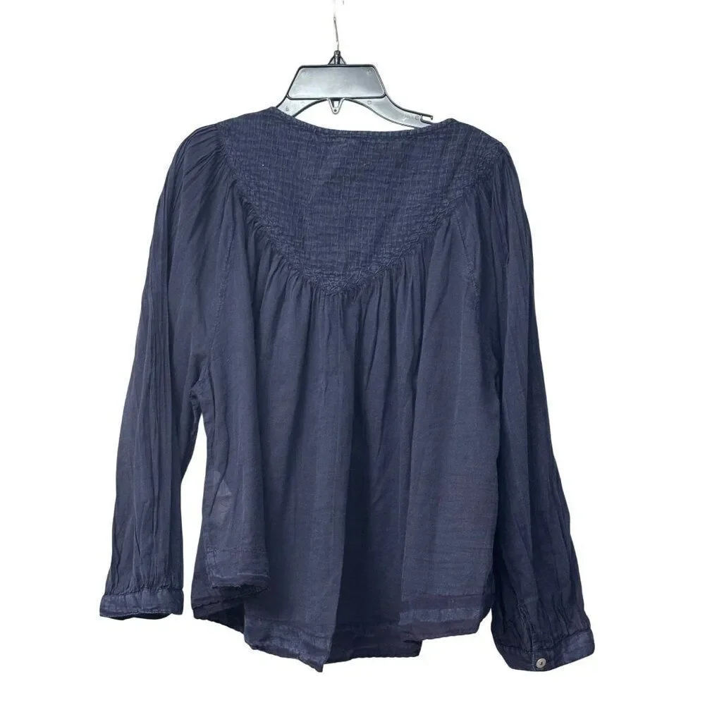 Free People Cool Meadow Woven Cotton Top, Navy, Sz. S